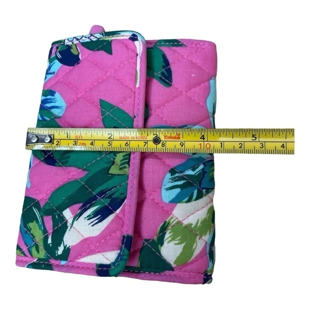 Vera Bradley Quilted Cotton Trifold Wallet Pink Green Tropical Botanical Floral